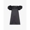Rotate Birger Christensen Mini Dress With V-neckline And Puff Sleeves In Black