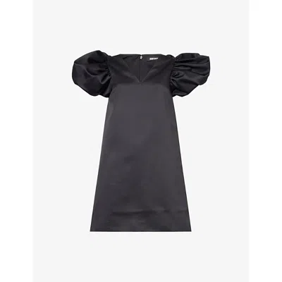 Rotate Birger Christensen Womens Puff-sleeve A-line Satin Mini Dress Black