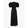 Rotate Birger Christensen All-over Sequin-embellished Midi Dress With Ribbon Fastening In Black