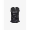 Rotate Birger Christensen Womens Black Ruched Sleeveless Leather Top In Black