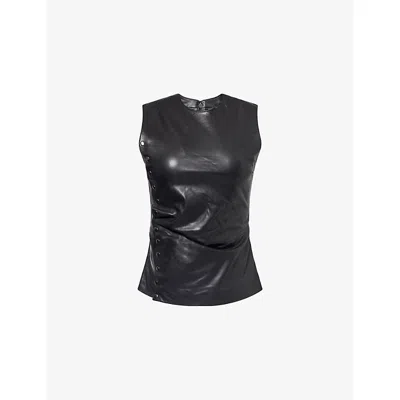 Rotate Birger Christensen Womens Black Ruched Sleeveless Leather Top