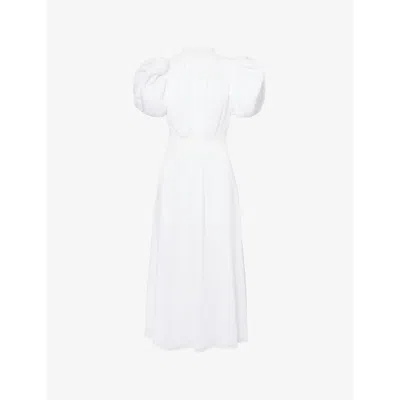 Rotate Birger Christensen Womens  Puff-sleeve High-neck Recycled-polyester Woven Midi Dress In Blanc De Blanc