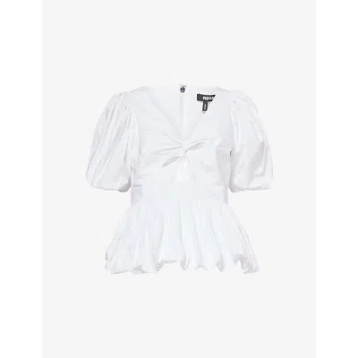 ROTATE BIRGER CHRISTENSEN WOMENS ROTATE BIRGER CHRISTENSEN PUFF-SLEEVE KNOT-TIE COTTON-BLEND TOP