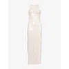Rotate Birger Christensen Womens  Round-neck Buttoned Sequin Maxi Dress In Doeskin (beige)