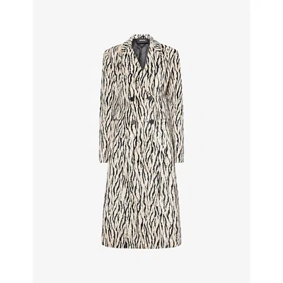 Rotate Birger Christensen Womens Egret Comb Printed Double-breasted Cotton-blend Coat