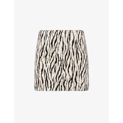 Rotate Birger Christensen Womens Egret Comb Printed Faux-fur Cotton-blend Mini Skirt In Multi