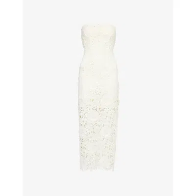 Rotate Birger Christensen Womens Egret Floral-lace Strapless Woven Midi Dress