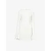 Rotate Birger Christensen Womens Egret Fringed Open-back Stretch-woven Mini Dress In White