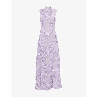 Rotate Birger Christensen Womens Lavender Aura Flower Sleeveless Stretch-woven Maxi Dress In Purple