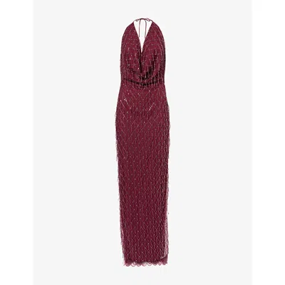 Rotate Birger Christensen Womens Halterneck Open-back Sequin-embellished Maxi Dress Winetasting