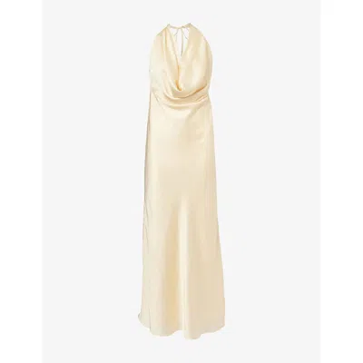 Rotate Birger Christensen Womens Italian Straw Halter-neck Draped Chiffon Maxi Dress In Neutral