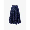 Rotate Birger Christensen Womens Navy Berty Sun Floral-appliqué Woven Midi Skirt In Blue