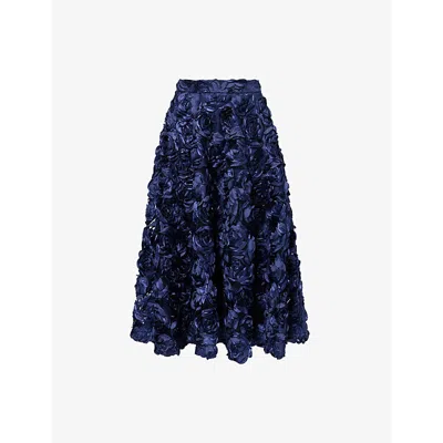 Rotate Birger Christensen Womens Navy Berty Sun Floral-appliqué Woven Midi Skirt In Blue