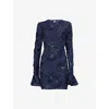Rotate Birger Christensen Womens Navy Rosita Floral-applique Mesh Mini Dress In Blue