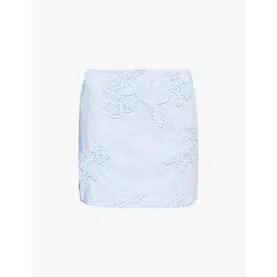 Rotate Birger Christensen Womens Skyway Floral-applique Low-rise Cotton Mini Skirt