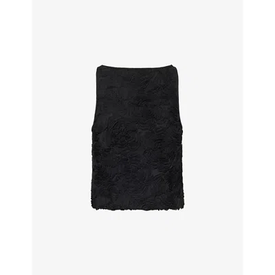 Rotate Birger Christensen Rotate Black Flower Mesh Boatneck Top