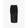 Rotate Birger Christensen Black Recycled Polyester Floral Mesh Pencil Skirt In Black