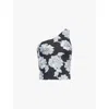 Rotate Birger Christensen Flower Mesh Top In Gray Pinstripe Comb.