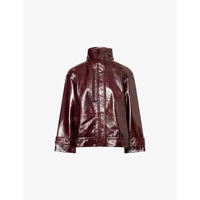 Rotate Birger Christensen Womens Zinfandel Kamala Oversized Leather Jacket In Burgundy