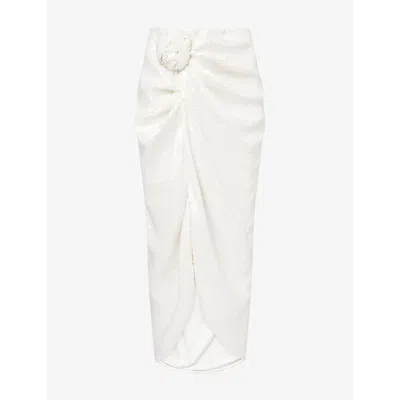 Rotate Birger Christensen Womens  Knot-detail Asymmetric-hem Sequin-embellished Midi Skirt In White