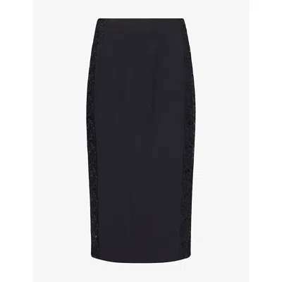 Rotate Birger Christensen Womens  Lace-panel Crepe Midi Skirt In Black