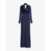 Rotate Birger Christensen Womens Sky Captain Long-sleeve Draped Satin Maxi Dress In Blue