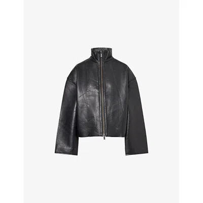 Rotate Birger Christensen Womens Black Mimu Core Boxy-fit Leather Jacket