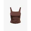 Rotate Birger Christensen Womens Chicory Coffee Pilino Square-neck Satin Top In Brown