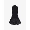 Rotate Birger Christensen Black Knit Racer Cut Dress With High Neck And Flared Skirt In Black