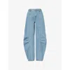 Rotate Birger Christensen Beige Blue Denim Sculptural Design Jeans In Beige Blue Denim