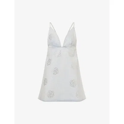 Rotate Birger Christensen Womens Stud-embellished Denim Mini Dress Light Blue Denim