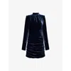 Rotate Birger Christensen Blue Mini Dress With High Neck And Rear Zip Closure In Velvet Woman In Blue