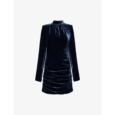 Rotate Birger Christensen Womens Graphite Vilma Ruched Woven Mini Dress In Blue