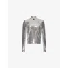 Rotate Birger Christensen Womens  Funnel-neck Long-sleeve Sequin Top In Silver