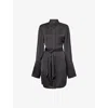 Rotate Birger Christensen Womens Black Tie-shirt Long-sleeves Woven Mini Dress In Black