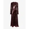 Rotate Birger Christensen Womens Zinfandel Kaisa Sequin Stretch-woven Maxi Dress In Burgundy