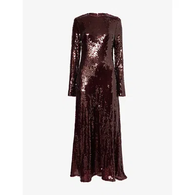 ROTATE BIRGER CHRISTENSEN WOMENS ZINFANDEL KAISA SEQUIN STRETCH-WOVEN MAXI DRESS