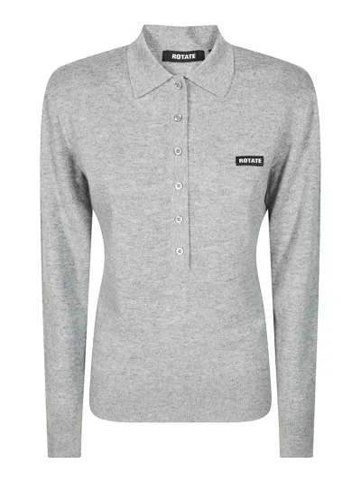Rotate Birger Christensen Wool Long Sleeve Polo In Grey