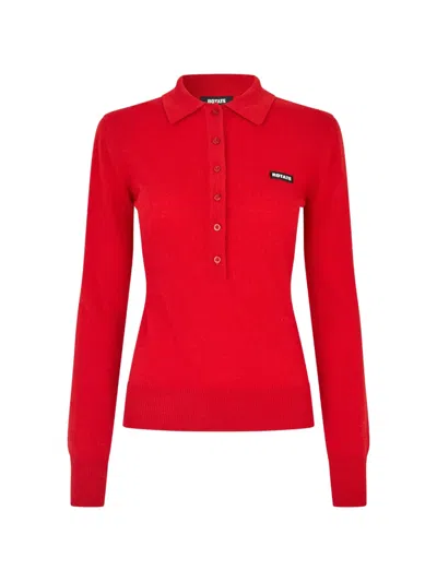 Rotate Birger Christensen Wool Longleeve Polo In Red