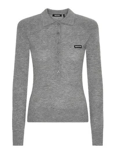 Rotate Birger Christensen Wool Polo Shirt With Logo In Grey