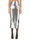 Rotate Birger Christensen Metallic Midi Pencil Skirt With Rear Single Slit And Embossed Design In Silver