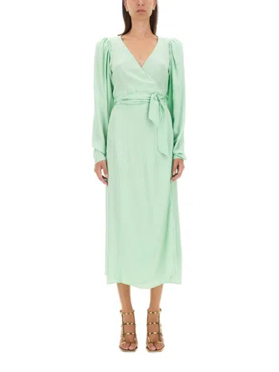 Rotate Birger Christensen Wrap Midi Dress With Deep V-neckline