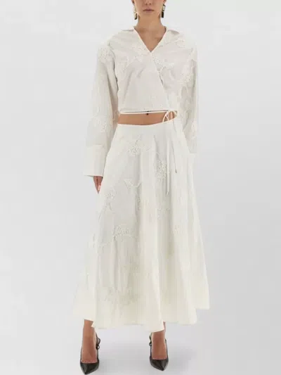 Rotate Birger Christensen Wrap Shirt Top Embroidered Long Sleeves V Neckline In White