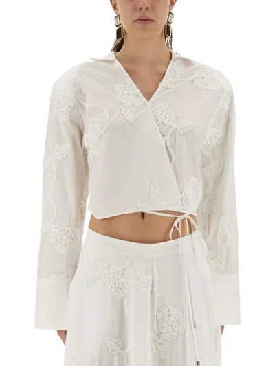 Rotate Birger Christensen Wrap-around Shirt Top In White