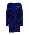 Rotate Birger Christensen Mini Blue Wrap Dress With All-over Sequins In Stretch Polyester In Blue