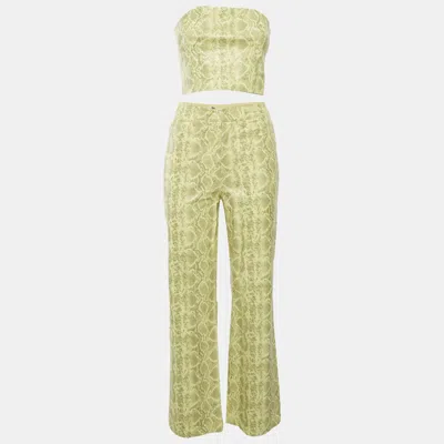Pre-owned Rotate Birger Christensen Yellow Snakeskin Print Synthetic Leather Rotie Pant Set M