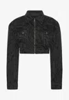 Rotate Birger Christensen Zebra Denim Cropped Jacket In Black