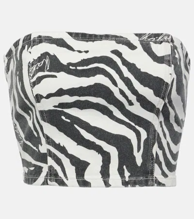 Rotate Birger Christensen Zebra-print Denim Cropped Top In Black