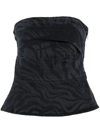 ROTATE BIRGER CHRISTENSEN ROTATE BIRGER CHRISTENSEN ZEBRA PRINT COTTON DENIM TOP