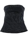 Rotate Birger Christensen Zebra Print Cotton Denim Top In Black